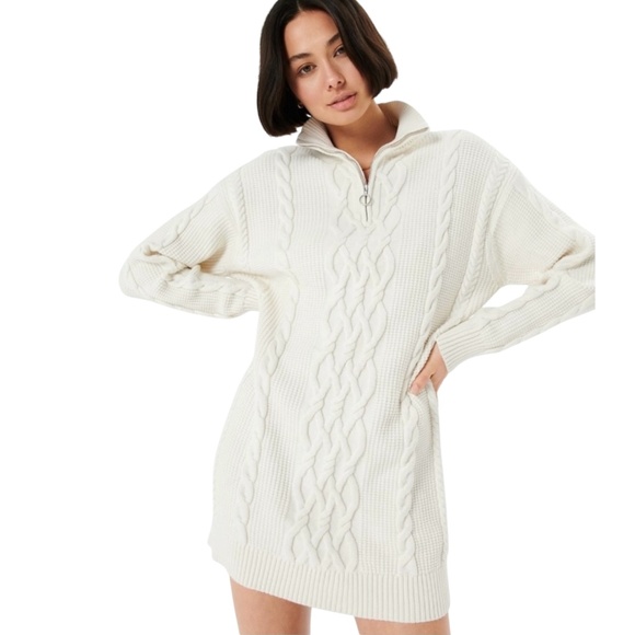 ARITZIA SUNDAY BEST Cotton Blend Cable Knit 1/4 Zip Sweater Dress / Tunic Sz S - Picture 1 of 11